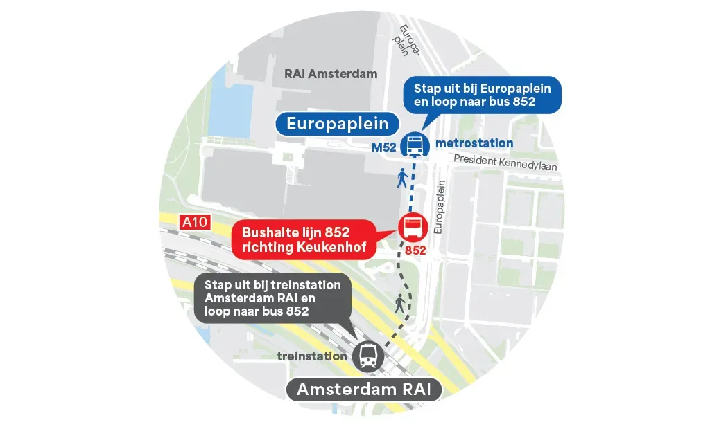 Amsterdam RAI vanuit centrum, met metro